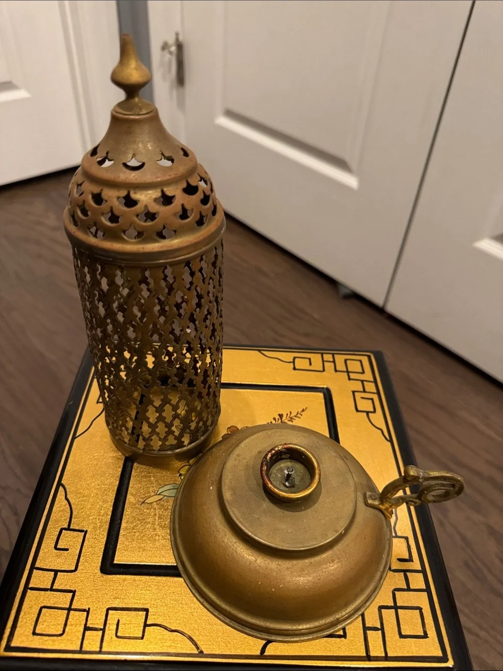 Moroccan Pierced Metal Lantern Candle Holder - Antique Bronze/Brass Tone